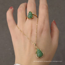 Chinese gourd shape design new arrival necklace and ring set luxury beautiful stone jewelry set